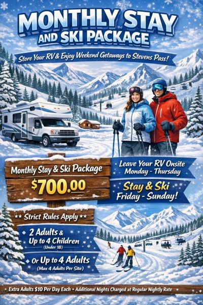 Stay and Ski Package at Cascades RV Resort in Sultan WA Stay and Ski Package at Cascades RV Resort in Sultan WA